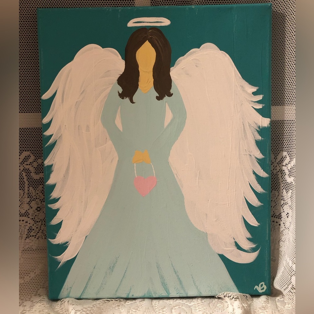 Original canvas acrylic artwork Angel with heart